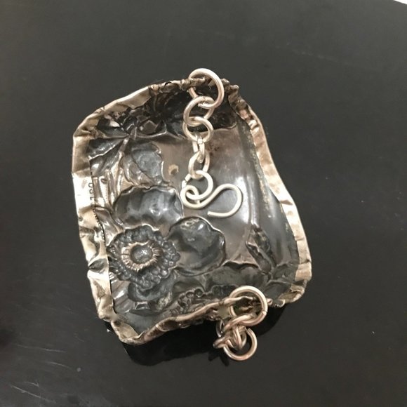 Floral Sterling Silver 925 Wide Cuff Bracelet Victorian Art Nouveau - Picture 6 of 7